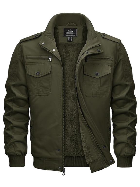 Men's Winter Warm Fleece Lined Jacket Thicken Windbreaker Cargo Coat with 7 Pockets Casual Work Field Outwear Army Green XL