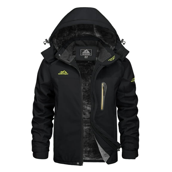 KEFITEVD Men's Winter Ski Jackets Heveyweight Waterproof Fleece Mountain Jacket Windproof Warm Coat with Hooded Snowboard Insulated Jacket Parka Raincoat with Multi-Pockets for Hiking Walking Skiing