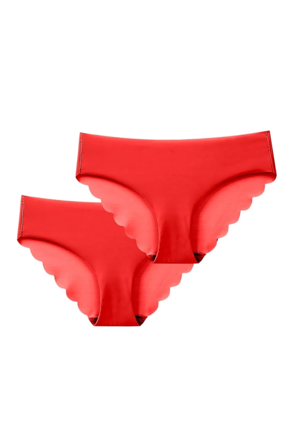 2PC Women Comfortable Underwear Ice Silk Panties Comfy Yoga Panties Exercise Briefs Red M