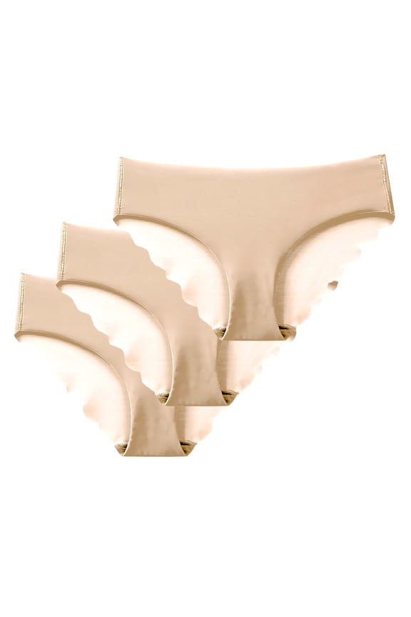 3PC Women Comfortable Underwear Ice Silk Panties Comfy Yoga Panties Exercise Briefs Beige XXL