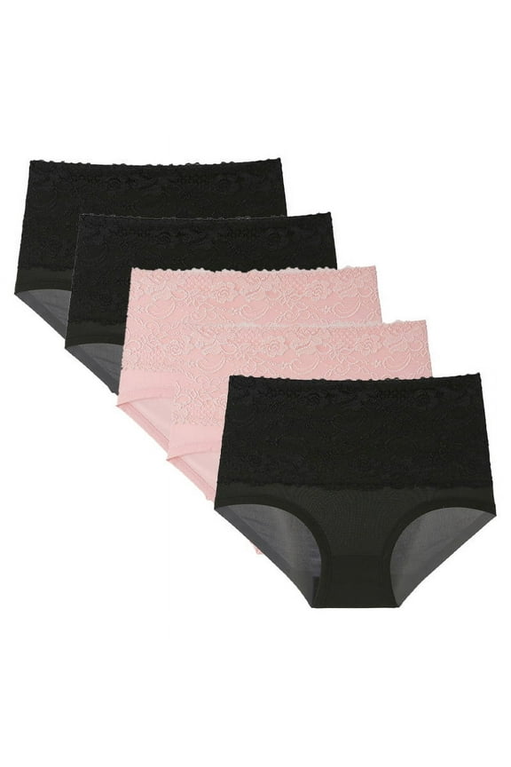 5PC Women Lace High Waisted Body Shaper Shorts Shapewear Panties Black M
