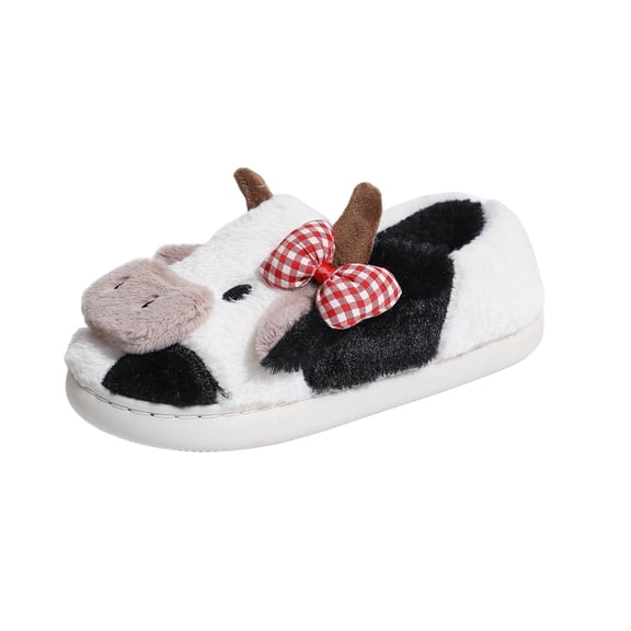 KEGIRLOM Bag Style Cute Cow-Shaped Women's Versatile Indoor Home Wear Red Plaid Stylish And Adorable Fall And Winter Fashion Trend Lining Warm Closed-Toe Sandals Black Size 9