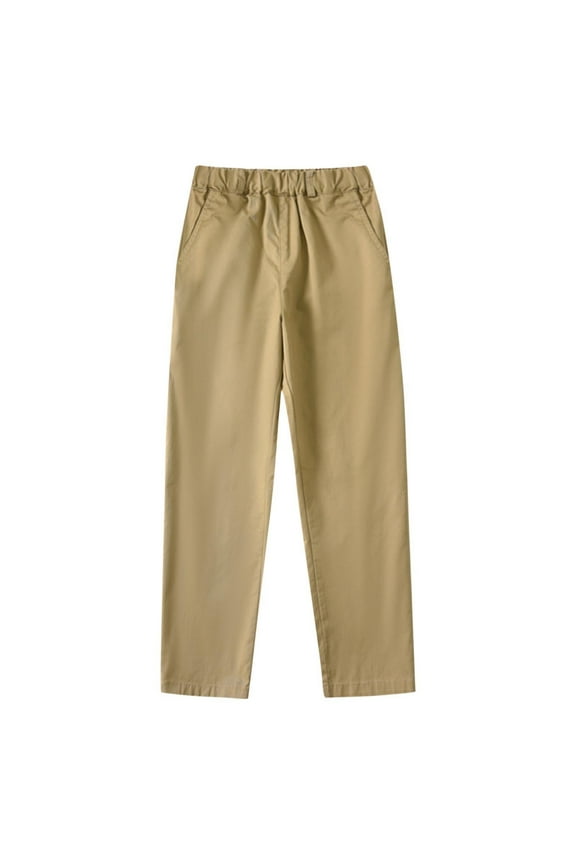 Boys Girls Casual Sweatpants Elastic Waisted Straight Trousers Solid Color Loose Fit School Uniform Pants Outdoor Hiking Trousers with Pockets Khaki 3 Years
