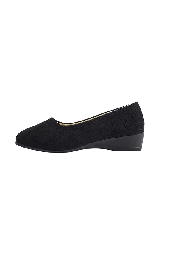 Fashionable And Casual Spring And Summer Versatile Large-Size Round-Headed Wedge-Heeled Low-Cut Low-Cut Bowknot Round-Headed Shoes Black 7.5