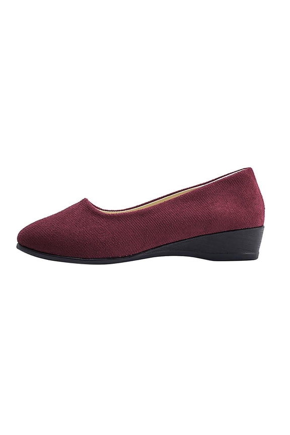Fashionable And Casual Spring And Summer Versatile Large-Size Round-Headed Wedge-Heeled Low-Cut Low-Cut Bowknot Round-Headed Shoes Wine 5.5