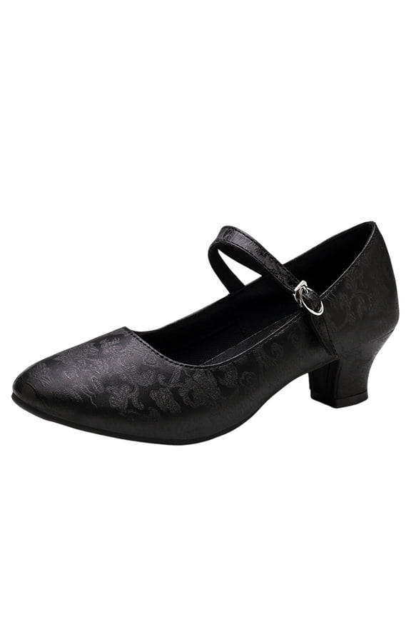 Female Teacher Latin Dance Shoes Adult Body Dance Exercise Plus Size Shoes Trendy Mid Heel Dance Shoes Black Size 5.5