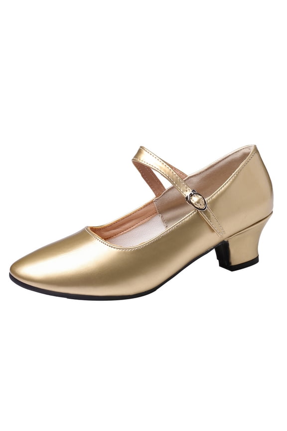 Female Teacher Latin Dance Shoes Adult Body Dance Exercise Plus Size Shoes Trendy Mid Heel Dance Shoes Gold Size 9