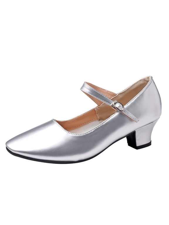 Female Teacher Latin Dance Shoes Adult Body Dance Exercise Plus Size Shoes Trendy Mid Heel Dance Shoes Silver Size 6.5