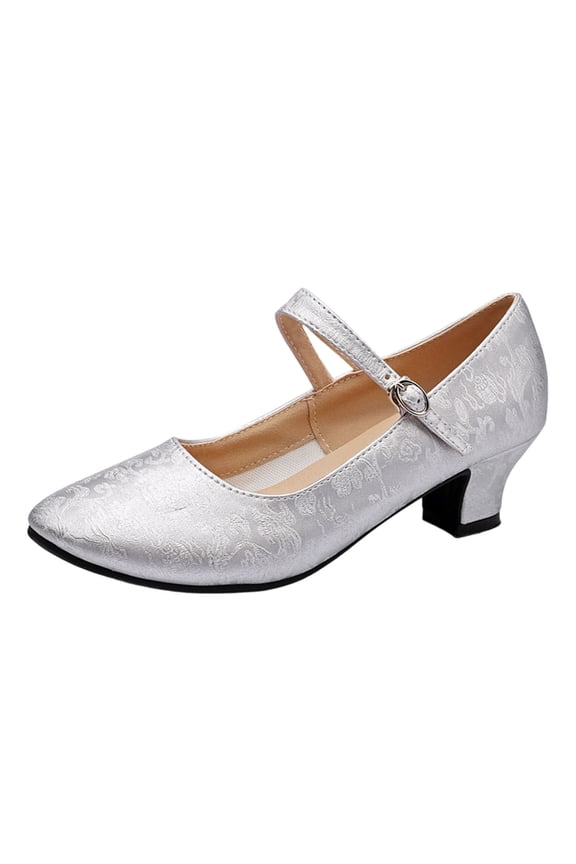 Female Teacher Latin Dance Shoes Adult Body Dance Exercise Plus Size Shoes Trendy Mid Heel Dance Shoes Silver Size 6