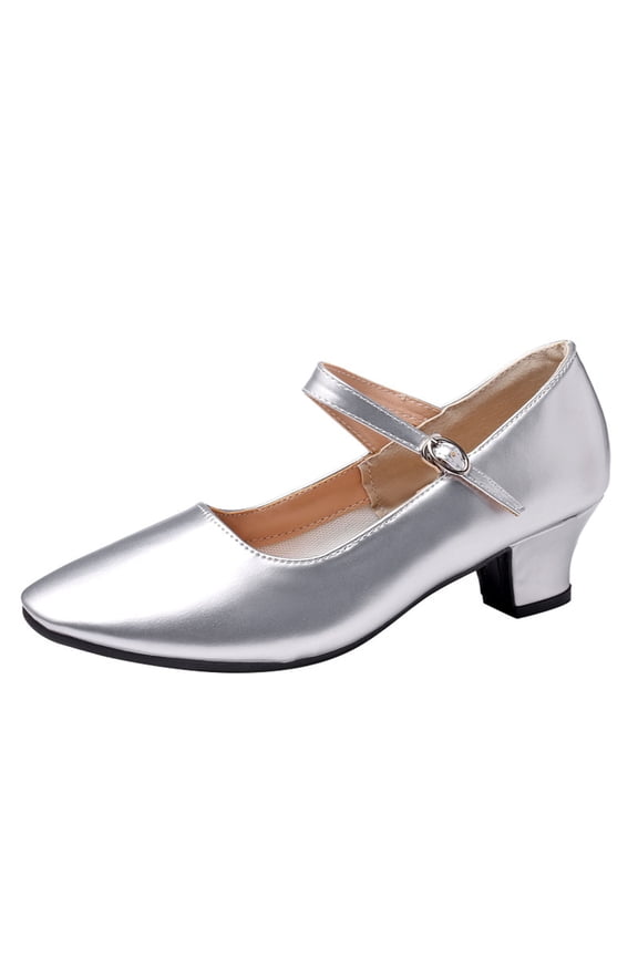 Female Teacher Latin Dance Shoes Adult Body Dance Exercise Plus Size Shoes Trendy Mid Heel Dance Shoes Silver Size 8.5