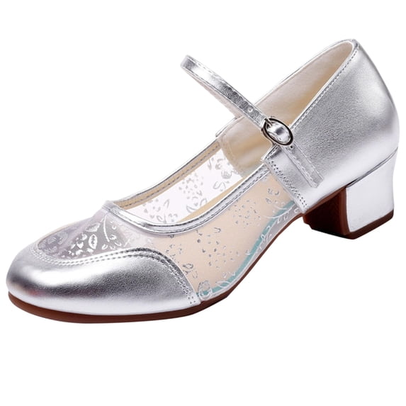 KEGIRLOM Female Teacher Latin Dance Shoes Adult Body Dance Practice Transparent Chiffon Plus Size Shoes Trendy Mid Heel Dance Shoes Silver Size 5.5