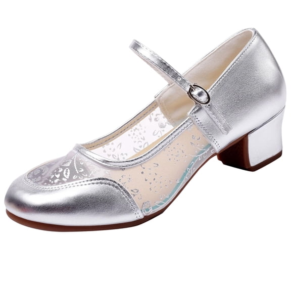 KEGIRLOM Female Teacher Latin Dance Shoes Adult Body Dance Practice Transparent Chiffon Plus Size Shoes Trendy Mid Heel Dance Shoes Silver Size 6