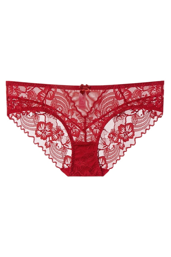 Underwear French Thin Perspective Mesh Lace Underwear Cropping Hip Lifting Low Waist Underwear Red M