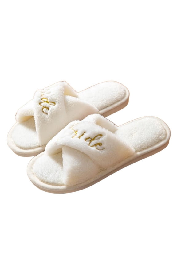 Wedding Bridesmaids Groomsmen Slippers Home Slippers Slippers Non Disposable Party Keep Warm Home Shoes White Size 9.5-10