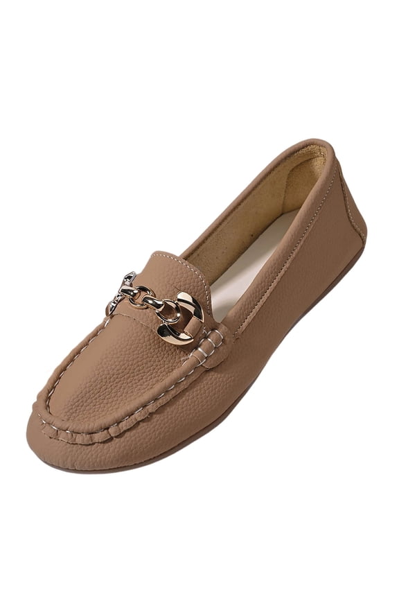 Women Fashionable And Casual French Shoes Soft Sole Solid Color Metal Buckle Flat Shoes Brown 6.5