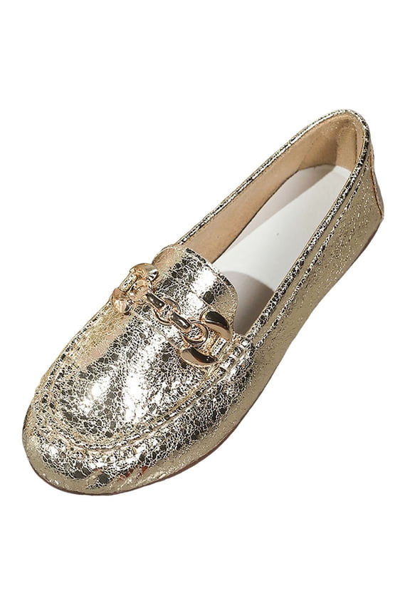 Women Fashionable And Casual French Shoes Soft Sole Solid Color Metal Buckle Flat Shoes Gold 9