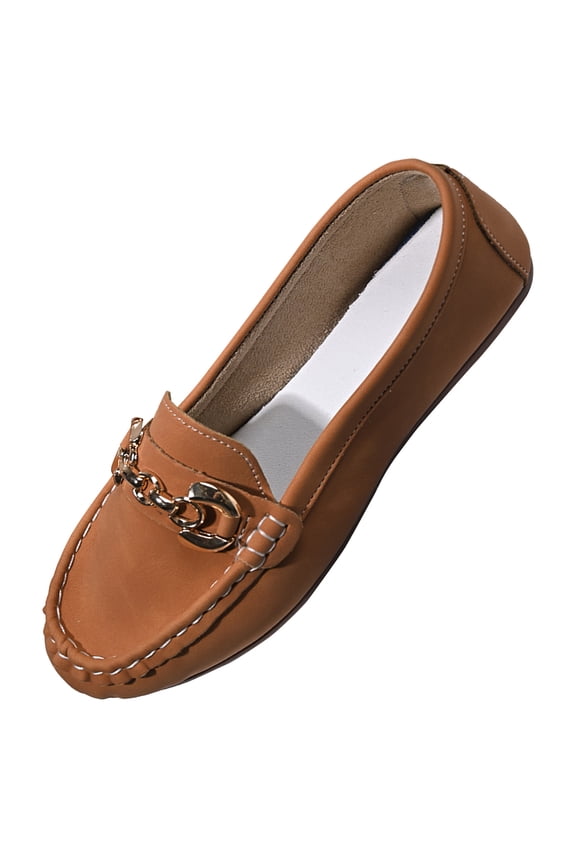 Women Fashionable And Casual Sandblasted French Round Toe Soft Sole Flat Sole Shoe Brown 7