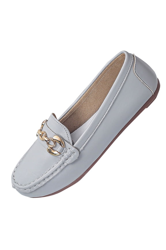 Women Fashionable And Casual Sandblasted French Round Toe Soft Sole Flat Sole Shoe Gray 7