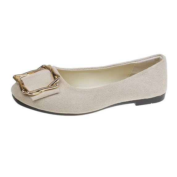 KEGIRLOM Women Fashionable And Casual Spring Candy Colored Work Shoes Solid Color Buckle Flat Bottom Multi-Color Plus Size Cloth Shoes Beige 6