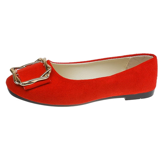 KEGIRLOM Women Fashionable And Casual Spring Candy Colored Work Shoes Solid Color Buckle Flat Bottom Multi-Color Plus Size Cloth Shoes Red 9.5