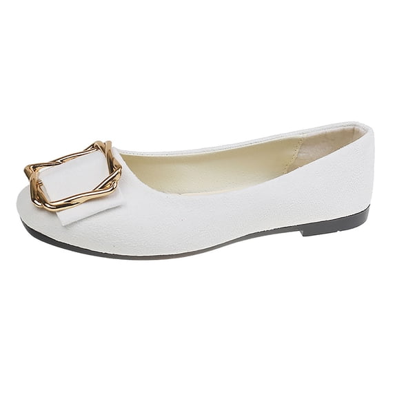 KEGIRLOM Women Fashionable And Casual Spring Candy Colored Work Shoes Solid Color Buckle Flat Bottom Multi-Color Plus Size Cloth Shoes White 9.5