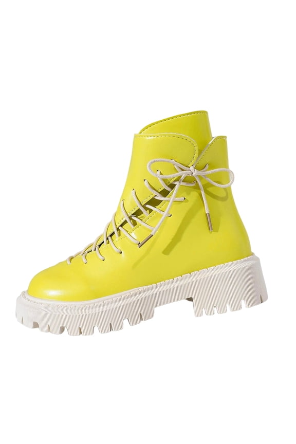 Women Fashionable And Casual Versatile Plus Size Short Tube Shiny Soft Leather Thick Sole Height Increasing Motorcycle Boots Yellow 9