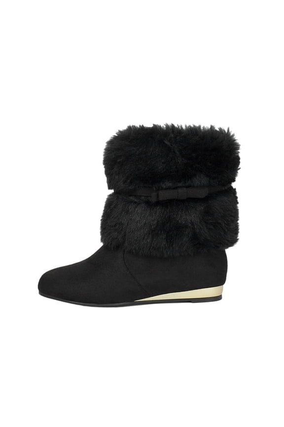 Women Fashionable And Casual Versatile Trendy And Cool Red Cute Bow Flat Bottomed Sleeve Winter Warm Short Snow Boots Black 7