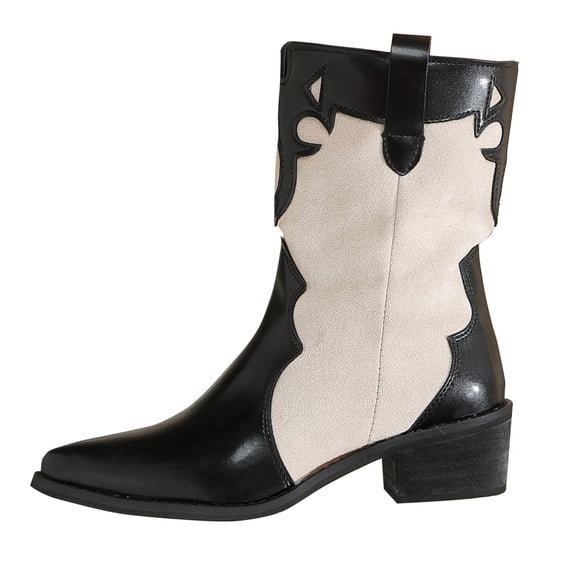 KEGIRLOM Women Fashionable And Casual Winter High Top Flat Bottomed British Style Thick Heel Pointed Midsole Color Blocked Knight Boots Black 8.5