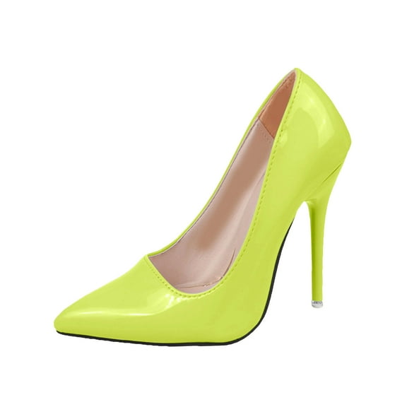 KEGIRLOM Women Fashionable Casual Banquet Sweet 12cm High Heels Elegant Temperament Patent Leather Shallow Mouth Slim High Heels Yellow Size 8.5