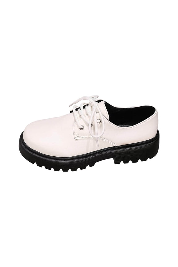 Women Fashionable Casual British Style Round-Toe Lace-Up Crackle Clog-Style Loafers White 6.5