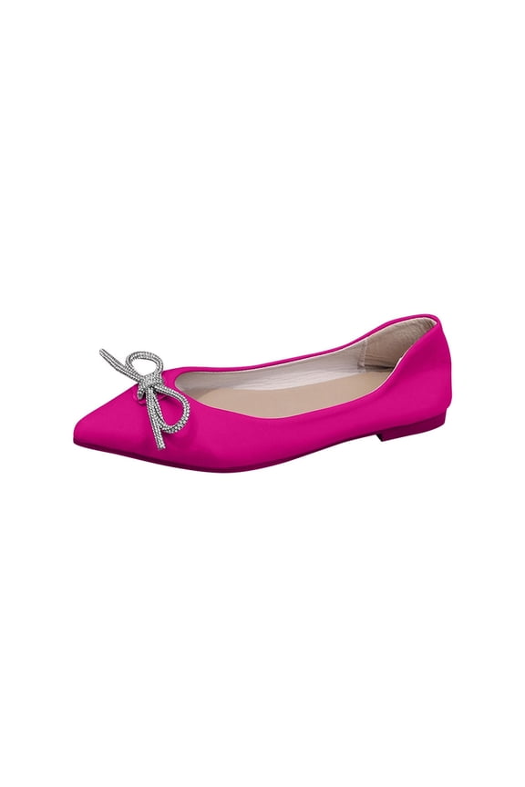 Women Fashionable Casual Pointed-Toe Soft-Sole Spring Style Flat Rhinestone Flat Shoes Hot Pink 6