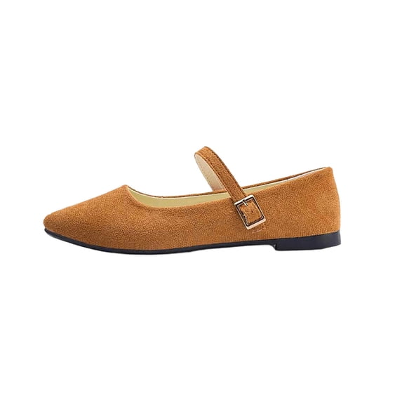 KEGIRLOM Women Fashionable Casual Spring And Summer Versatile Large Size One-Button Pointed Toe Low-Heeled Elegant Shoes Brown 5.5