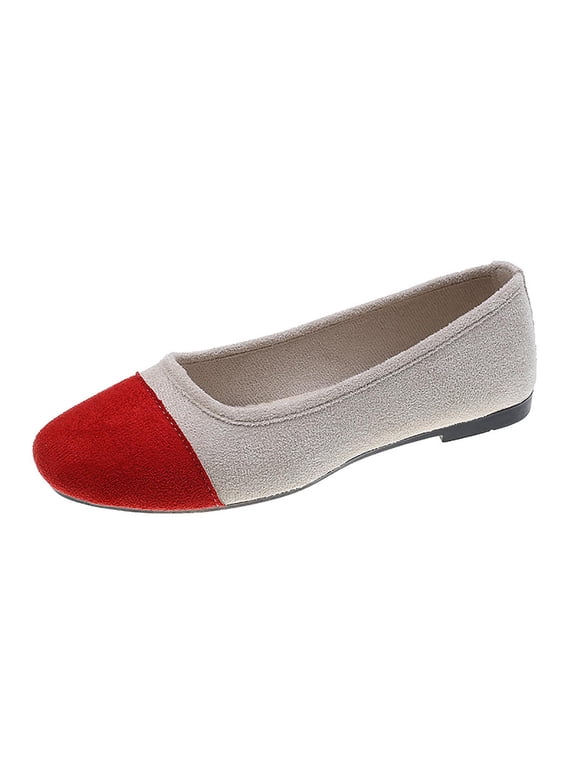 Women Fashionable Casual Spring Style Large Size Color-Block Shallow-Mouth Flat Round-Toe Shoes Red 9