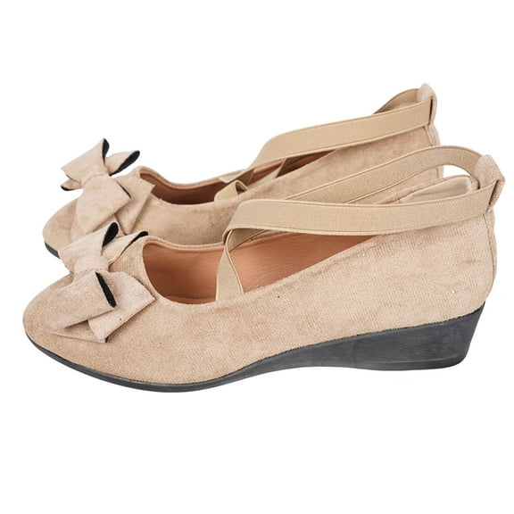 KEGIRLOM Women Fashionable Casual Versatile Bow Comfortable Breathable Elastic With Wedge Heel Large Shoe Khaki Size 9