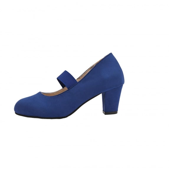 KEGIRLOM Women Fashionable Casual Versatile Mary Shoes With Thick Heel Round Toe Straight Strap And Mid Heel Blue 9