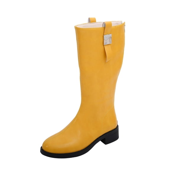 KEGIRLOM Women Fashionable Casual Winter British Style Quality Handmade Long Boots Yellow 6