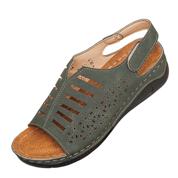 KEGIRLOM Women Spring/Summer Fashionable And Casual Versatile Solid Color Large Slope Heel Hollow Lightweight Thick Bottom Sandals Green 6.5