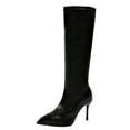 thumbnail image 1 of KEGIRLOM Women's All-Match Pointed Toe Large Size Leather Boots Fall And Winter Style Comfortable High Heel High Boots Black 6.5, 1 of 9