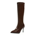 thumbnail image 1 of KEGIRLOM Women's All-Match Pointed Toe Large Size Leather Boots Fall And Winter Style Comfortable High Heel High Boots Brown 7.5, 1 of 9