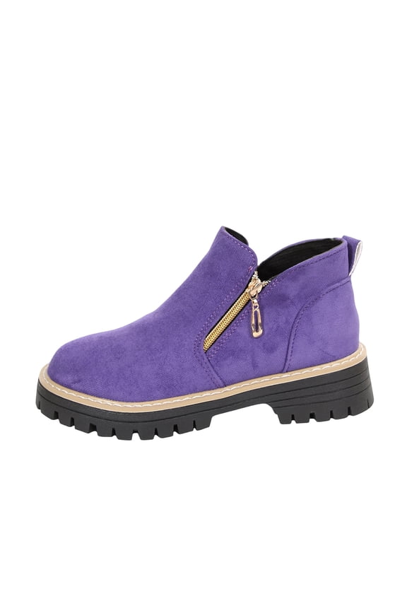 Women's All-Match Round Toe Side Zipper Large Size Boots Fall And Winter Style Comfortable Height Increase Thick Sole Classic Material Short Boots Purple 8.5