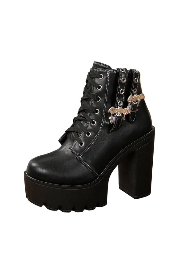 Women's Buckle Boots Plus Size Heel Short Boots Fall And Winter Style Comfortable Height-Increasing Fashion Boots Ankle Boots. Black Size 5.5
