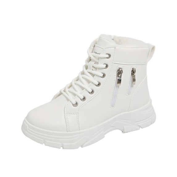 KEGIRLOM Women's Casual Versatile Boots Fall And Winter Style Warm And Comfortable Work Wear Snow Boots White Size 8.5