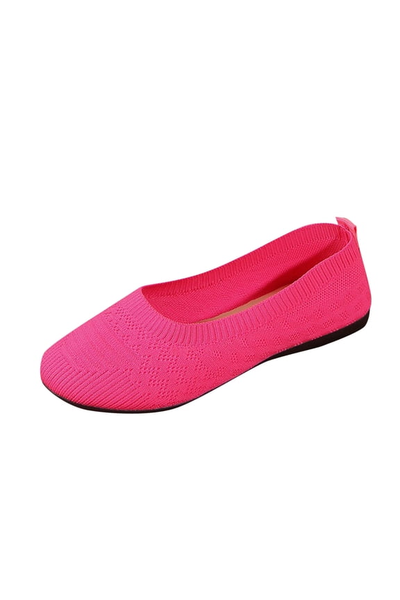 Women's Casual Versatile Cool Breathable Shallow Mouth Fashionable Fall And Winter Style Trendy Flying Woven Fabric Flat Shoes Hot Pink Size 9.5