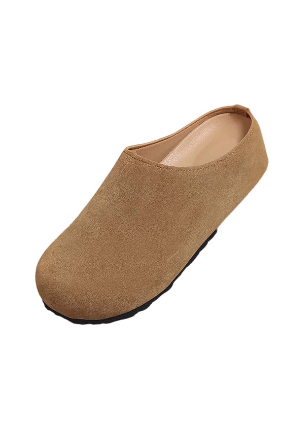 Women's Casual Versatile Flat Velvet Toe Cap Flat Top With Added Velvet One Foot Pedal Large Size Boken Toe Cap Half Slippers Beige 9