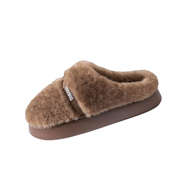 KEGIRLOM Women's Casual Versatile Fleece-Lined Slippers Stylish Fall And Winter Thick-Soled Indoor And Outdoor Warm Sandals Coffee Size 9