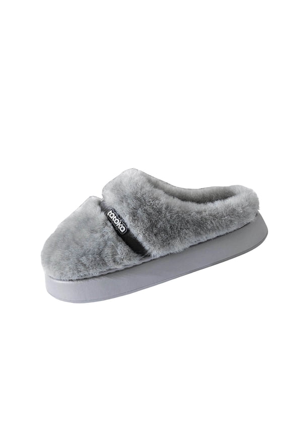Women's Casual Versatile Fleece-Lined Slippers Stylish Fall And Winter Thick-Soled Indoor And Outdoor Warm Sandals Gray Size 9