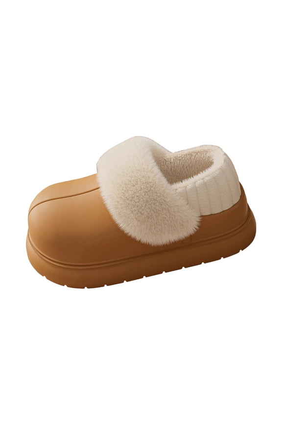 Women's Casual Versatile Indoor Slippers Warm Thick-Soled Fleece-Lined Fashionable Fall And Winter Thick-Soled Sandals Brown Size 7.5