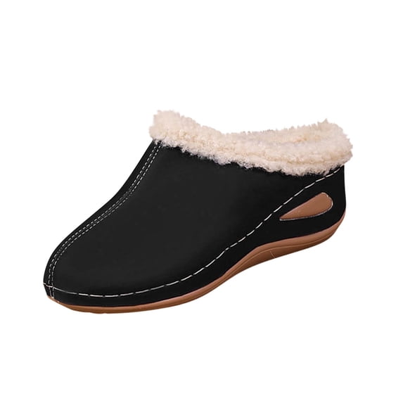 KEGIRLOM Women's Casual Versatile Lined Warm Plus-Size Slippers Fall And Winter Style Trendy One-Strap Wedge Heel Thick-Soled Sandals. Black Size 9.5