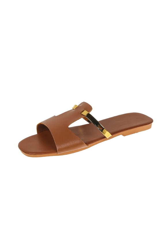 Women's Casual Versatile Plus-Size Flat Spring/Summer Trendy Textured Comfortable Beach Sandals Brown 9
