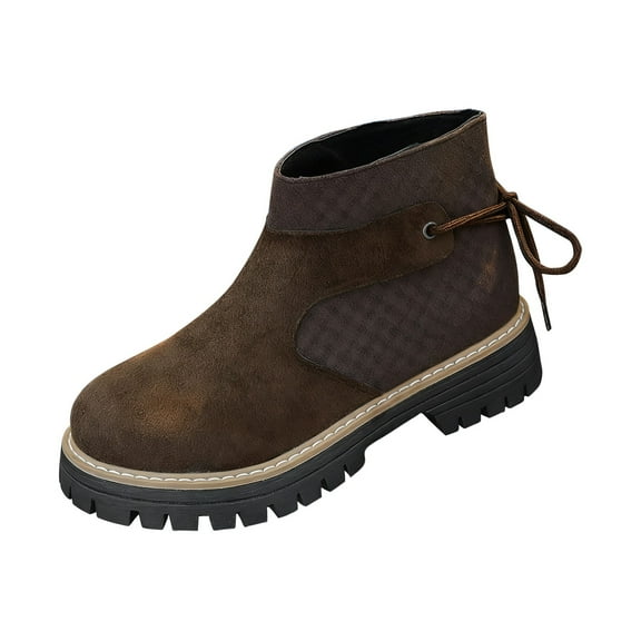 KEGIRLOM Women's Casual Winter Style With Heel Lace-Up Suede Mid-Heel Ankle Boots Coffee 9